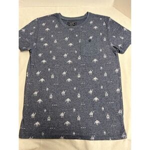 Creative Destruction Graphic‎ Tee Robot Print Blue Short Sleeve Pocket Boys M